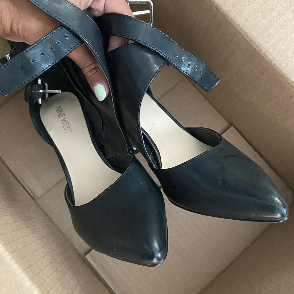 Thick strapped, closed toe high heels